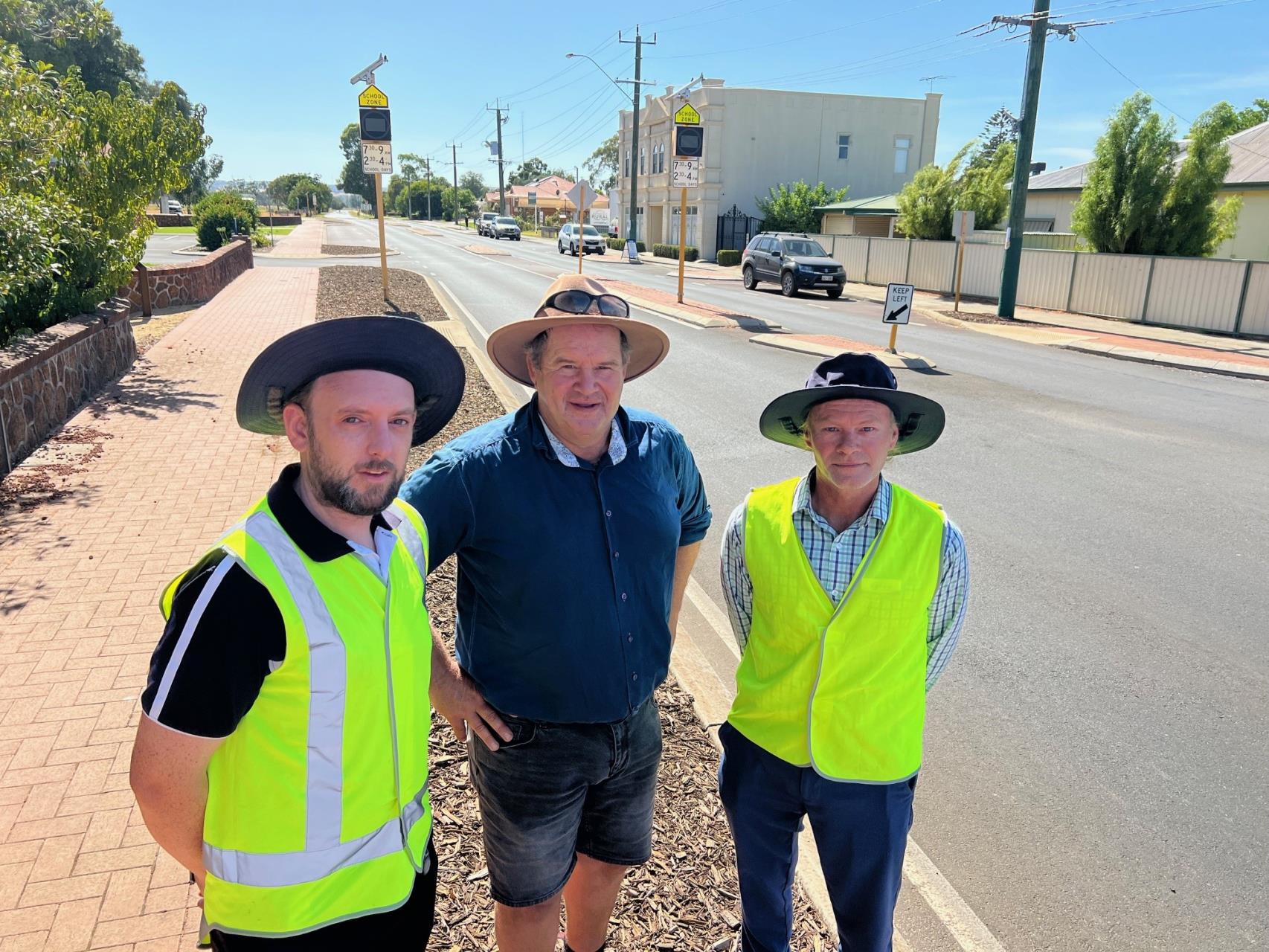 Photo caption: Checking out the Ferguson Road section which will be closed for road surface upgrades for a week, starting tomorrow, are the Shire of Dardanup President Cr Tyrrell Gardiner (centre) with the Shire’s Project Development Engineer James Reilly (left) and Senior Design Officer Brad Batrick.