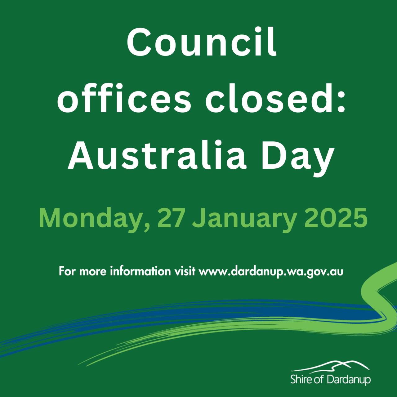 Council offices closed on 27 January for public holiday